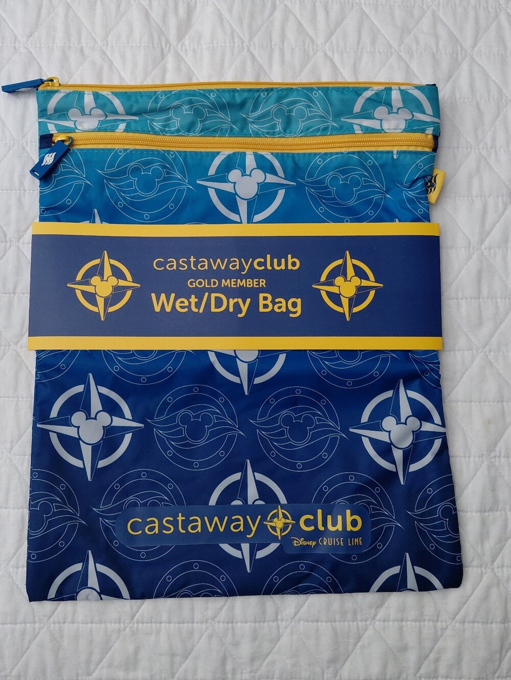 Castaway Club Gold Member Blue and Yellow Wet/Dry Toiletry Bag